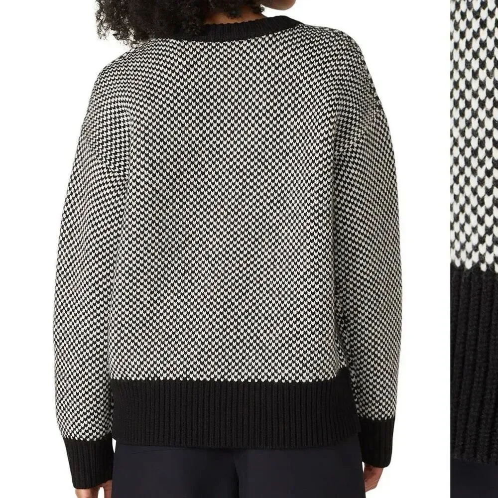 Tory Burch Merino Wool Heavyweight Boxy Knit Sweater M Black Ivory